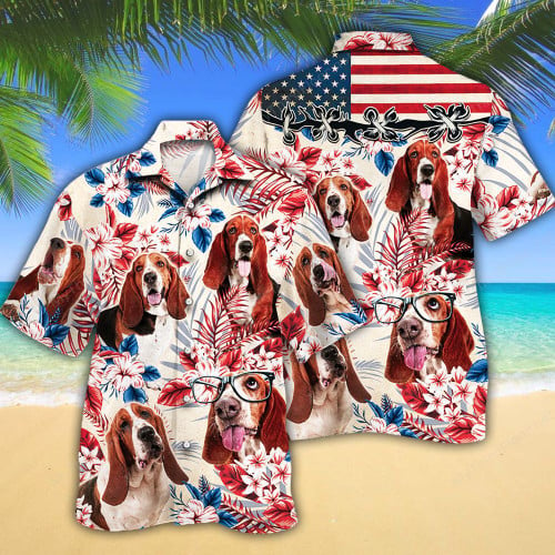 Basset Hound Dog Lovers American Flag Hawaiian Shirt