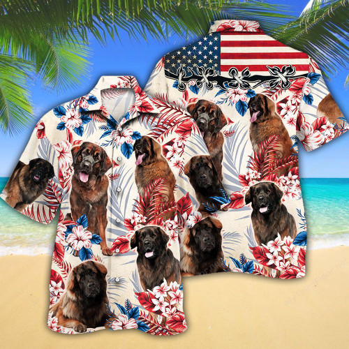 Leonberger Dog Lovers American Flag Hawaiian Shirt