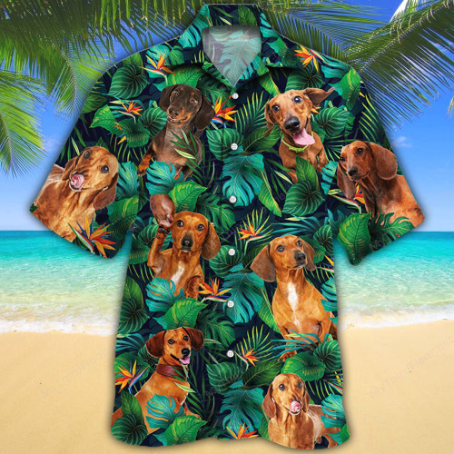 Dachshund Dog Lovers Tropical Leaves Hawaiian Shirt