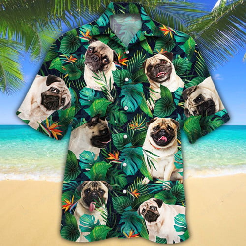 Pug Dog Lovers Tropical Leaves Hawaiian Shirt