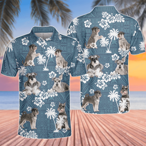 Miniature Schnauzer Dog Lovers Blue Tribal Pattern Polo Shirt
