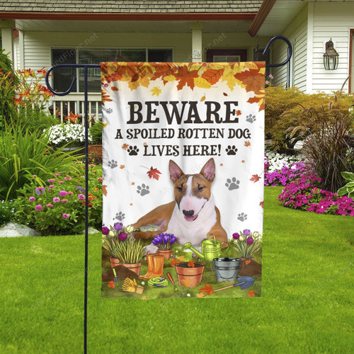 Miniature Bull Terrier Dog Lovers Beware Spoiled Garden And House Flag