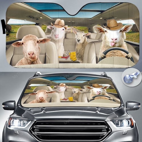 Sheep Lovers Country Road Car Auto Sunshade 57" x 27.5"