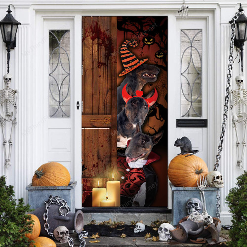 Bull Terrier Dog Lovers Freaky Halloween Door Cover