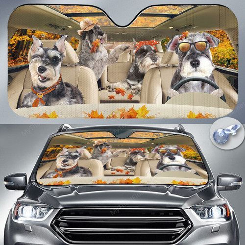 Miniature Schnauzer Dog Lovers Autumn Road Car Auto Sunshade 57" x 27.5"