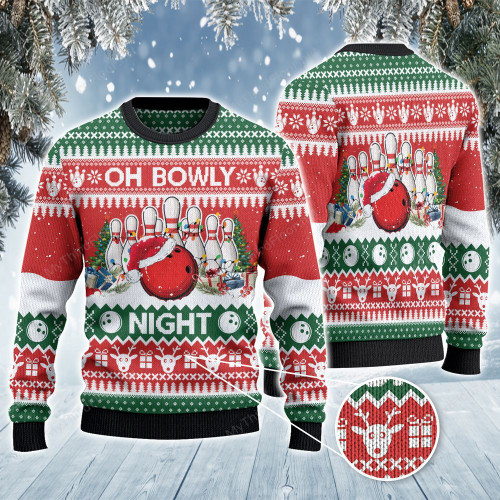 Bowling Lovers Gift Oh Bowly Night Knitted Sweater