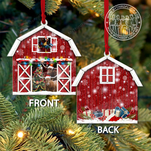TX Longhorn Catte Lovers Christmas Gift Red Barn Custom Shape Acrylic Ornament