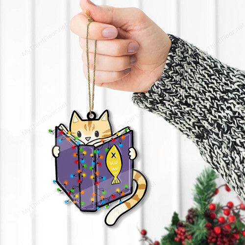 Reading Cat Custom Shape Acrylic Ornament