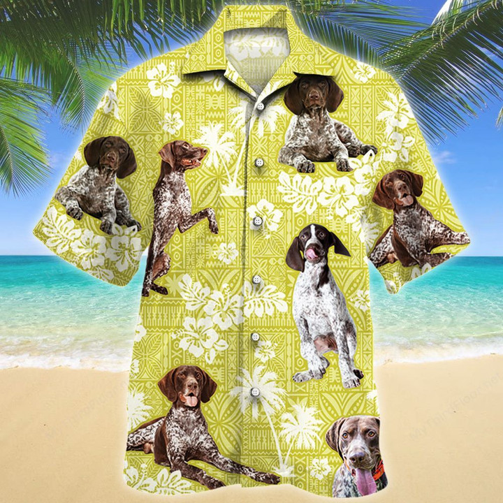 German Shorthaired Pointer Yellow Tribal Pattern Hawaiian Shirt