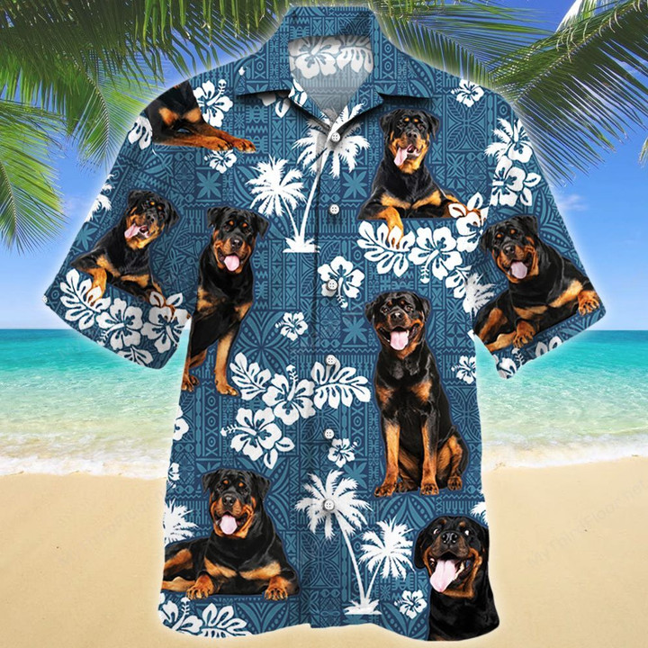 Rottweiler Dog Blue Tribal Pattern Hawaiian Shirt