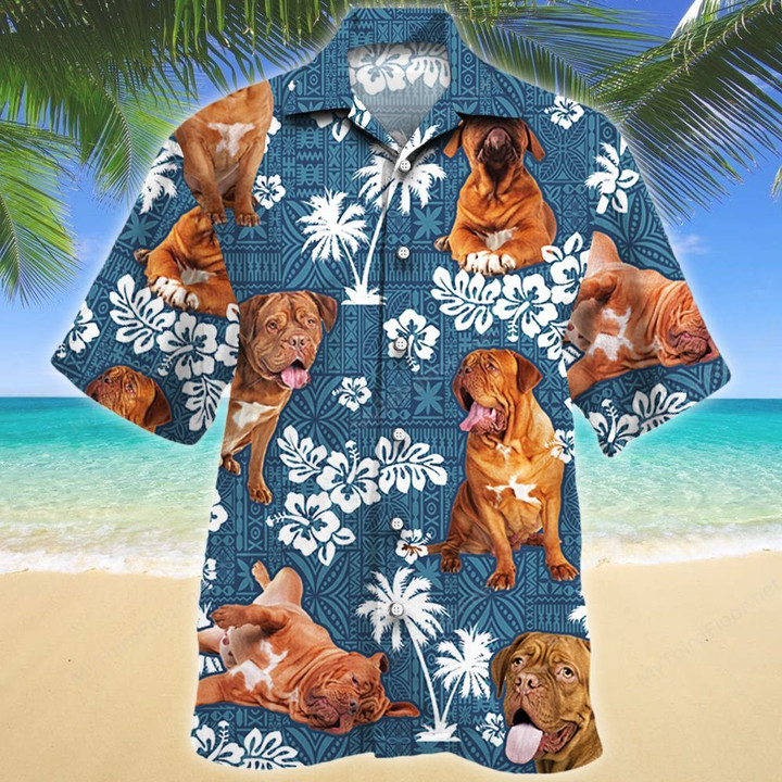 Dogue de Bordeaux Dog Blue Tribal Pattern Hawaiian Shirt
