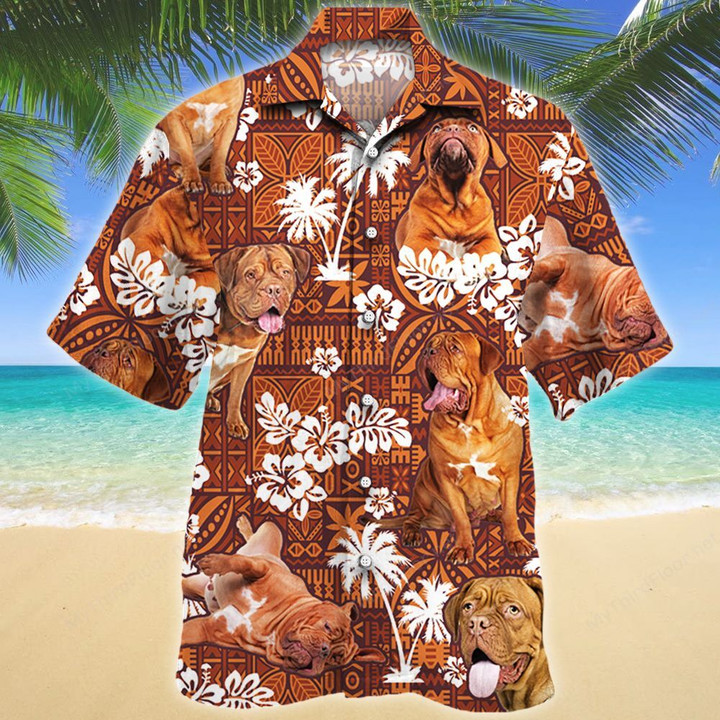 Dogue de Bordeaux Dog Red Tribal Pattern Hawaiian Shirt