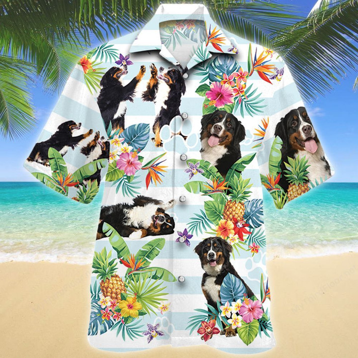 Bernese Mountain Dog Tropical Flower Hawaiian Shirt