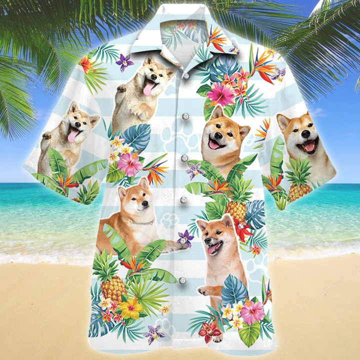 Shiba Inu Dog Tropical Flower Hawaiian Shirt