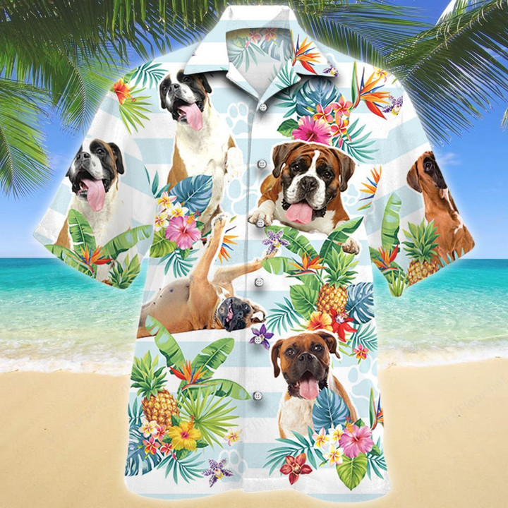 Boxer Dog Tropical Flower Hawaiian Shirt