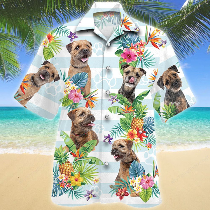 Border Terrier Dog Tropical Flower Hawaiian Shirt