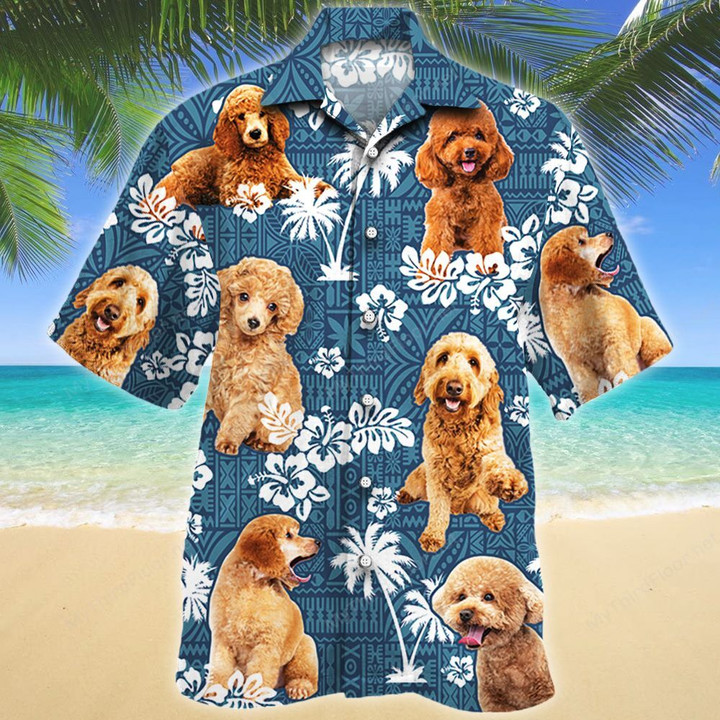 Poodle Dog Lovers Blue Tribal Pattern Hawaiian Shirt