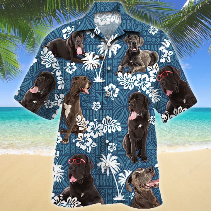 Great Dane Dog Lovers Blue Tribal Pattern Hawaiian Shirt