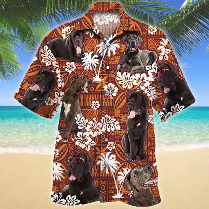 Great Dane Dog Lovers Red Tribal Pattern Hawaiian Shirt