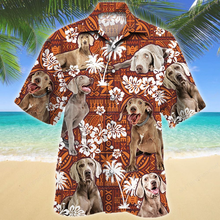 Weimaraner Dog Lovers Red Tribal Pattern Hawaiian Shirt