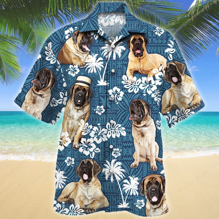 English Mastiff Dog Lovers Blue Tribal Pattern Hawaiian Shirt