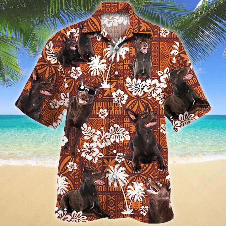 Australian Kelpie Dog Lovers Red Tribal Pattern Hawaiian Shirt