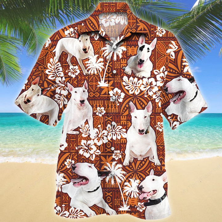 Bull Terrier Dog Red Tribal Pattern Hawaiian Shirt