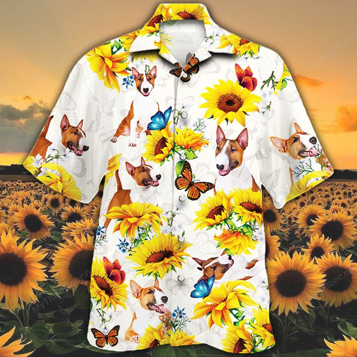 Miniature Bull Terrier Dog Lovers Sun Flower Hawaiian Shirt