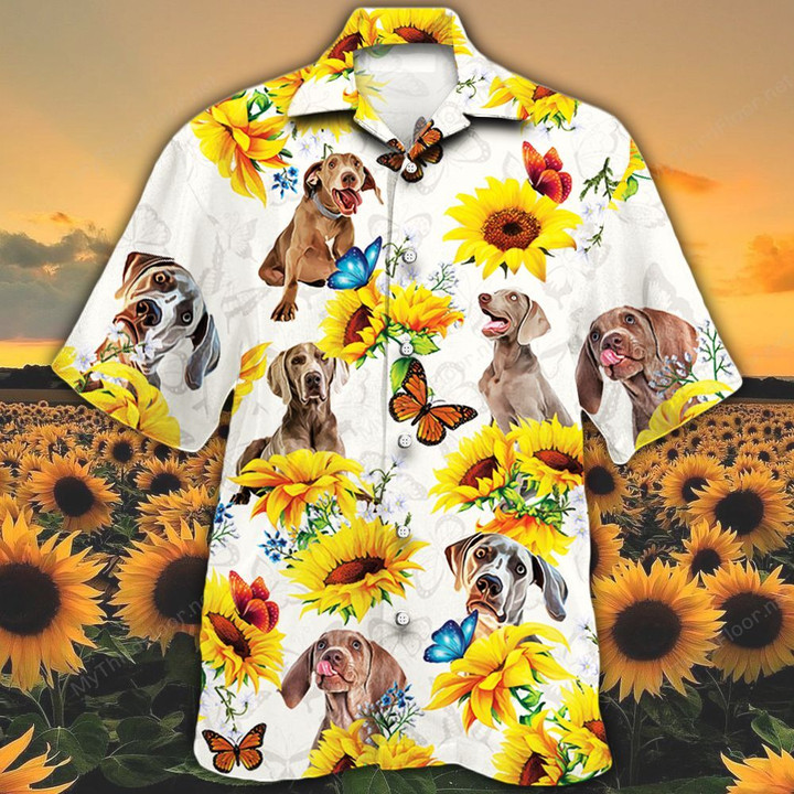 Weimaraner Dog Lovers Sun Flower Hawaiian Shirt