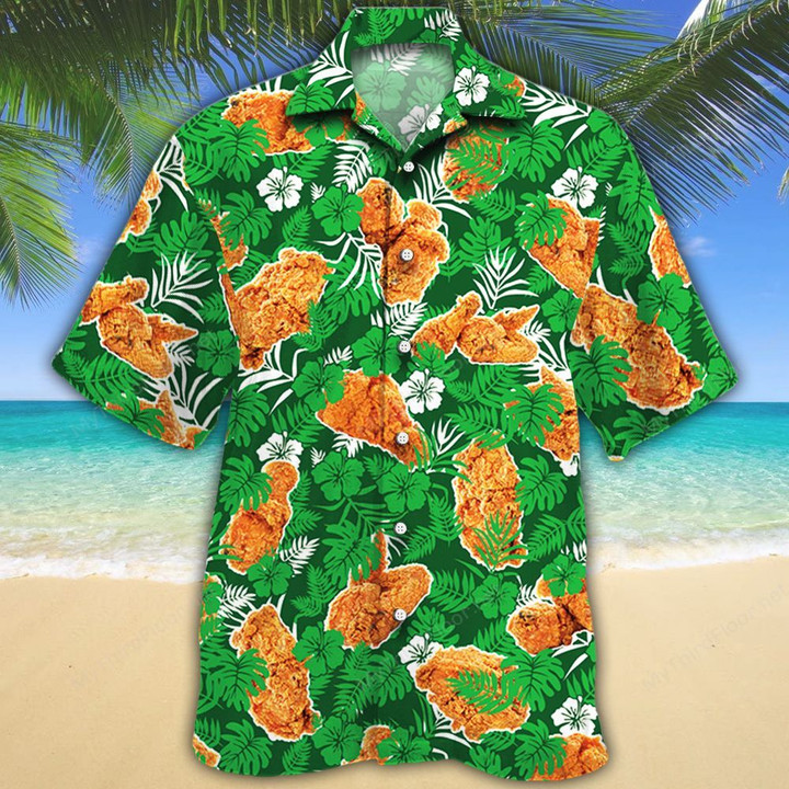 Fried Chicken Lovers Green Floral Hawaiian Shirt