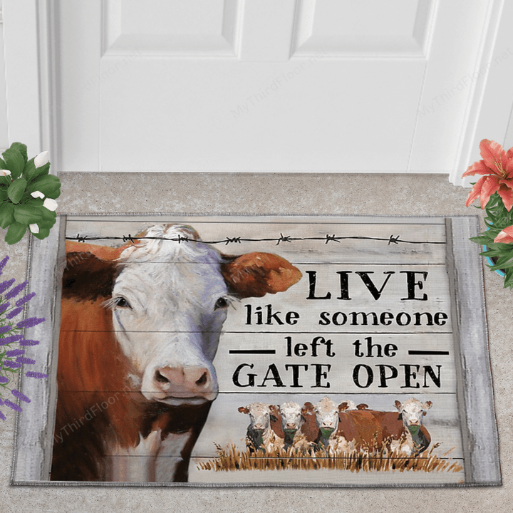 Hereford Cattle Left The Gate Open Doormat