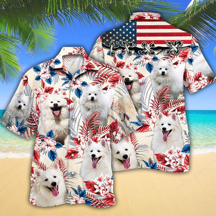 American Eskimo Dog Lovers American Flag Hawaiian Shirt
