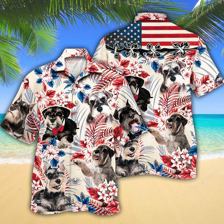Miniature Schnauzer Dog Lovers American Flag Hawaiian Shirt