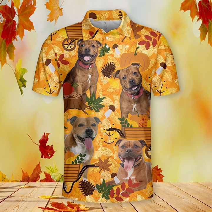 Staffordshire Bull Terrier Dog Lovers Autumn Orange Nature Polo Shirt