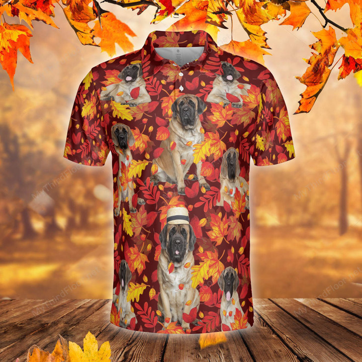 English Mastiff Dog Lovers Autumn Red Leaves Polo Shirt