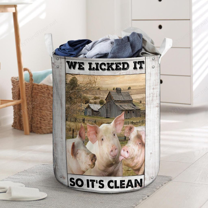 Pig Lovers We Licked It Laundry Basket 13.7" x 19.3"