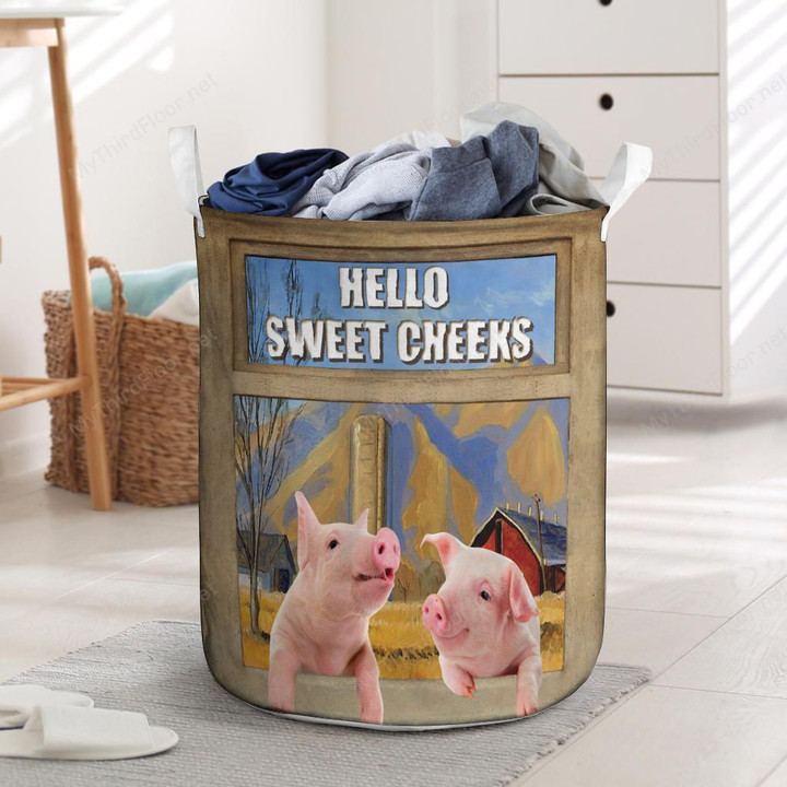 Pig Lovers Hello Sweet Cheeks Laundry Basket 13.7" x 19.3"