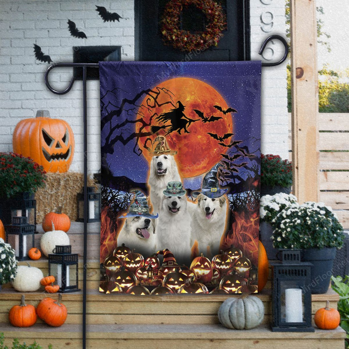 Great Pyrenees Dog Lovers Halloween Night Garden And House Flag