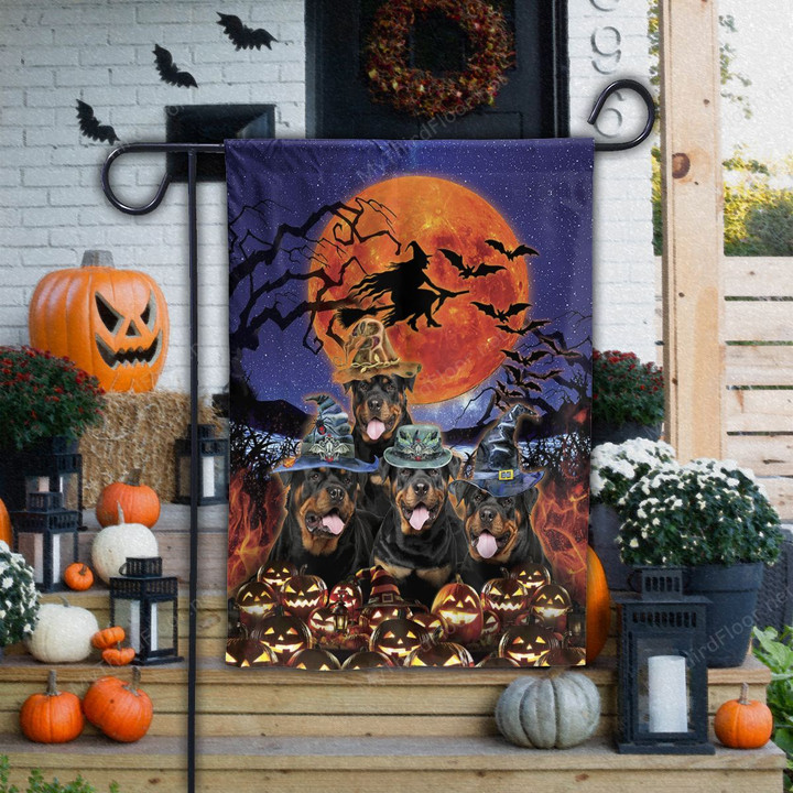 Rottweiler Dog Lovers Halloween Night Garden And House Flag