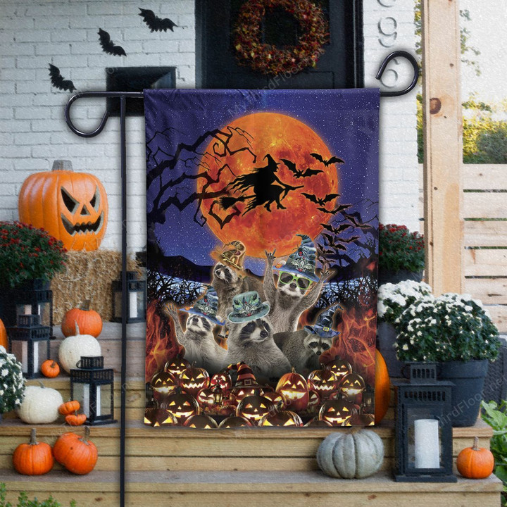 Raccoon Lovers Halloween Night Garden And House Flag