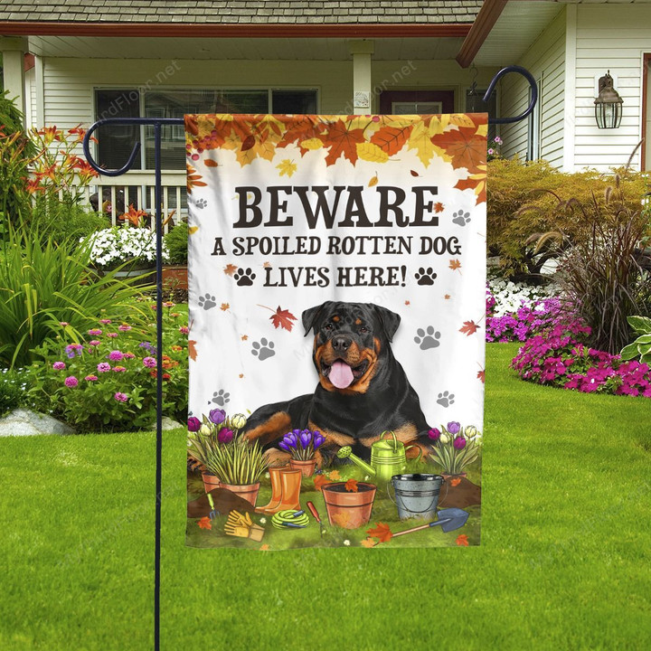 Rottweiler Dog Lovers Beware Spoiled Garden And House Flag
