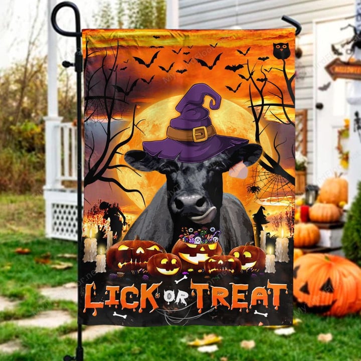 Black Angus Cattle Lovers Halloween Lick Or Treat Garden And House Flag
