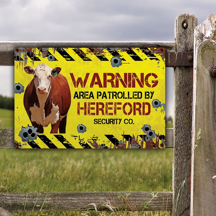 Hereford Cattle Lovers Warning Area Metal Sign