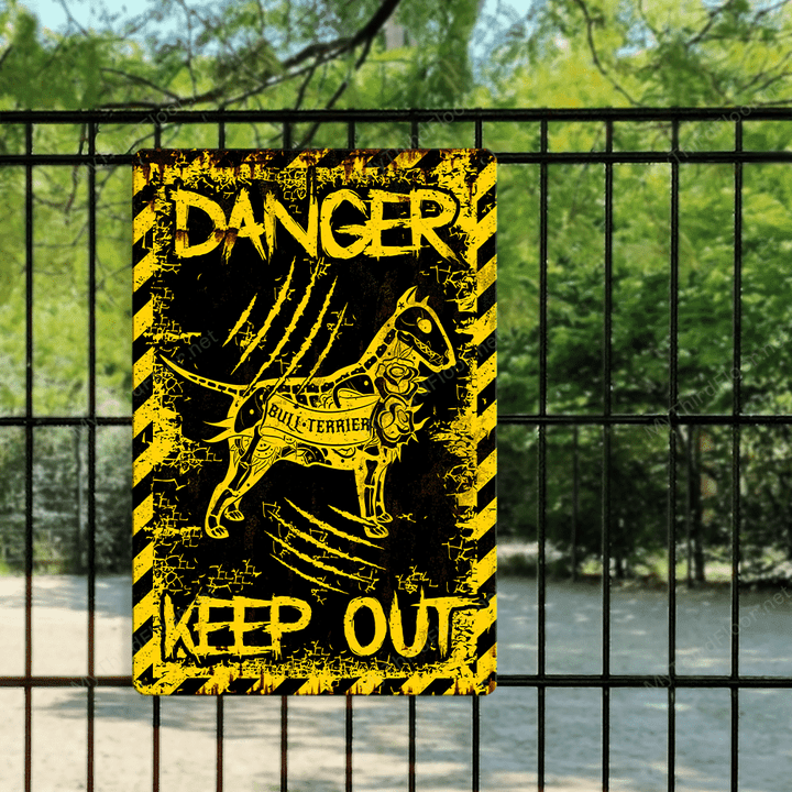 Bull Terrier Dog Danger Keep Out Metal Sign