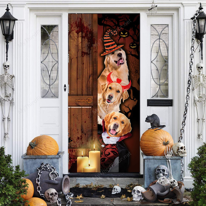 Golden Retriever Dog Lovers Freaky Halloween Door Cover