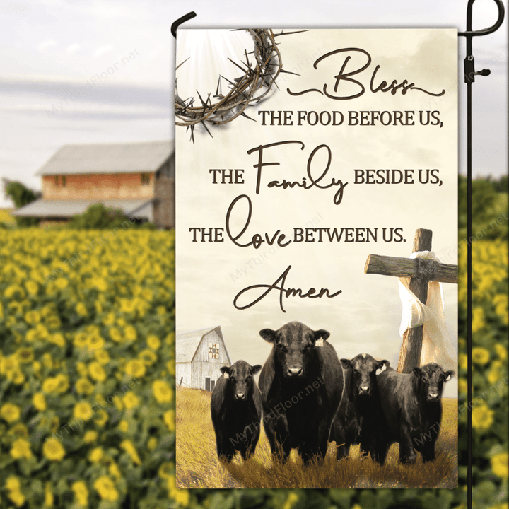 Black Angus Cattle Lovers Bless Us Garden And House Flag