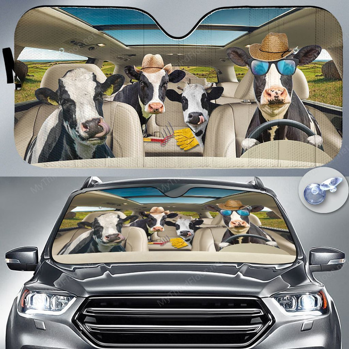Holstein Friesian Cattle Lovers Country Road Car Auto Sunshade 57" x 27.5"