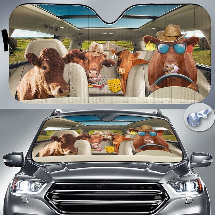 Red Angus Cattle Lovers Country Road Car Auto Sunshade 57" x 27.5"