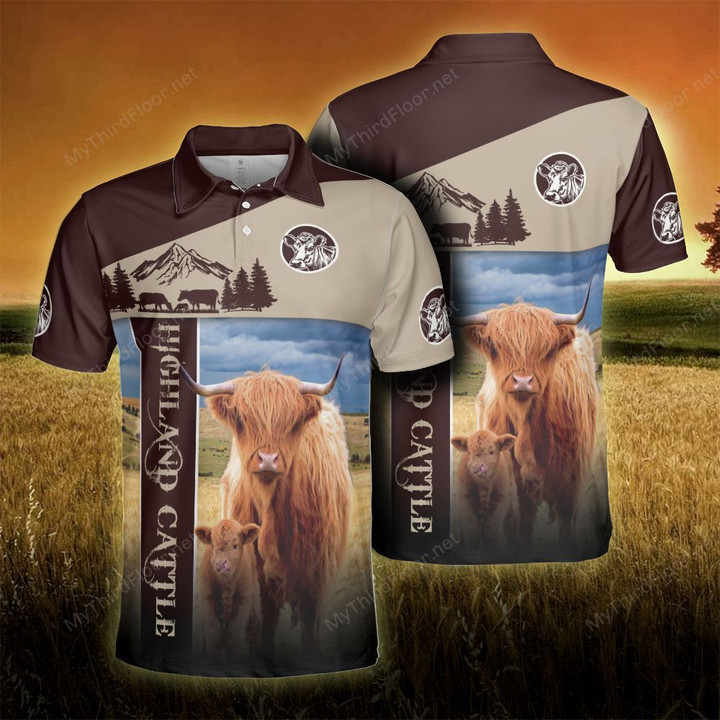Highland Cattle Lovers Proud Farmer Polo Shirt