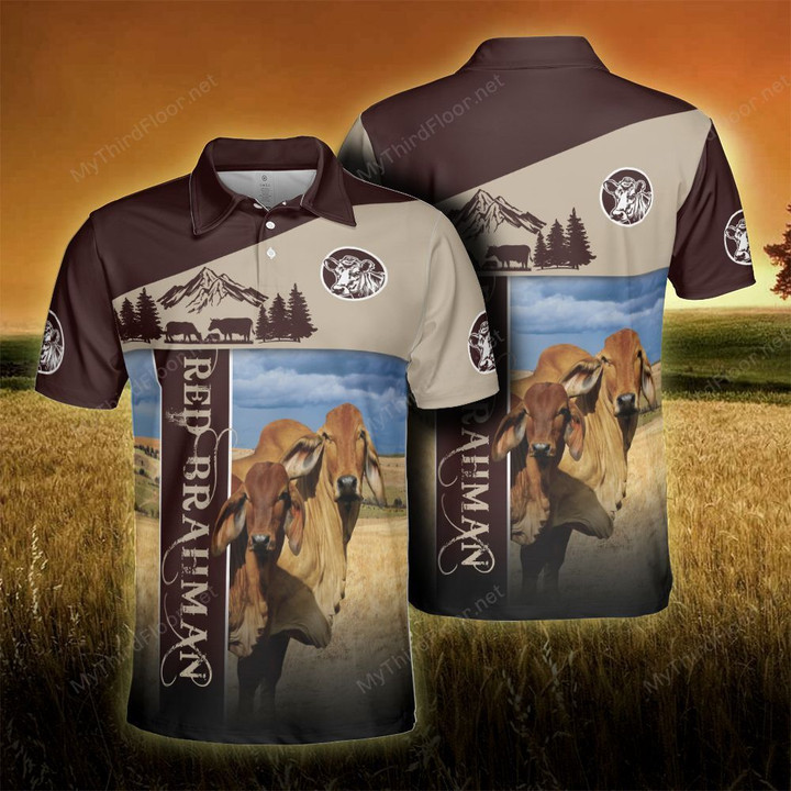 Red Brahman Cattle Lovers Proud Farmer Polo Shirt